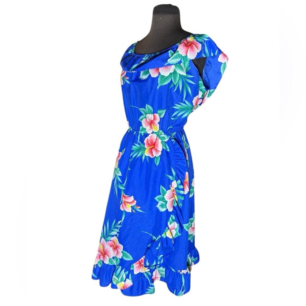 Vtg 90s Royal Hawaiian Creations Rufffled Midi Dress S Retro Pinip Island Floral
